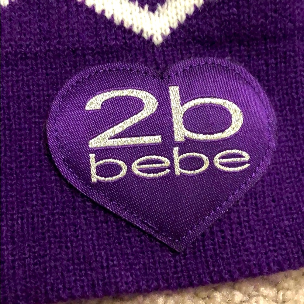 NWT 2b Bebe Purple & White Scarf & Hat - Picture 3 of 7